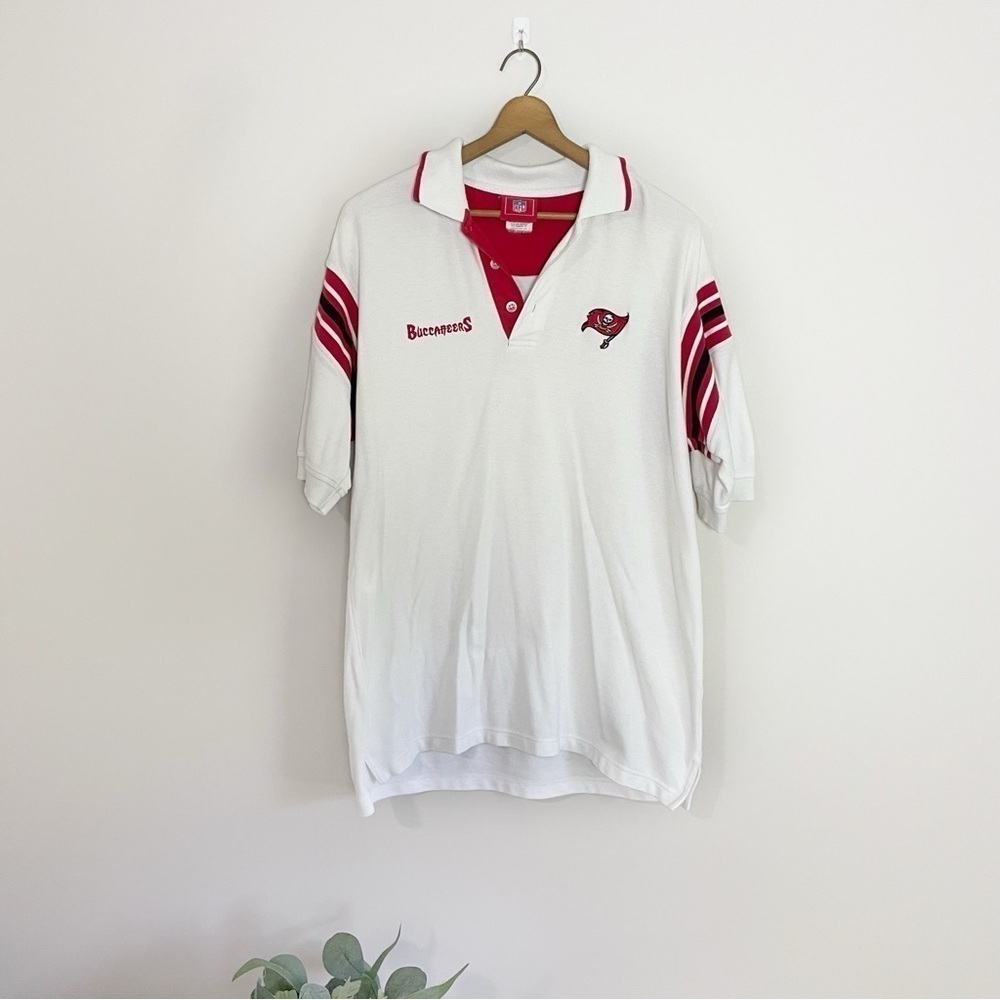 [NFL] Men's White & Red Collared Polo Short Sleeve Top